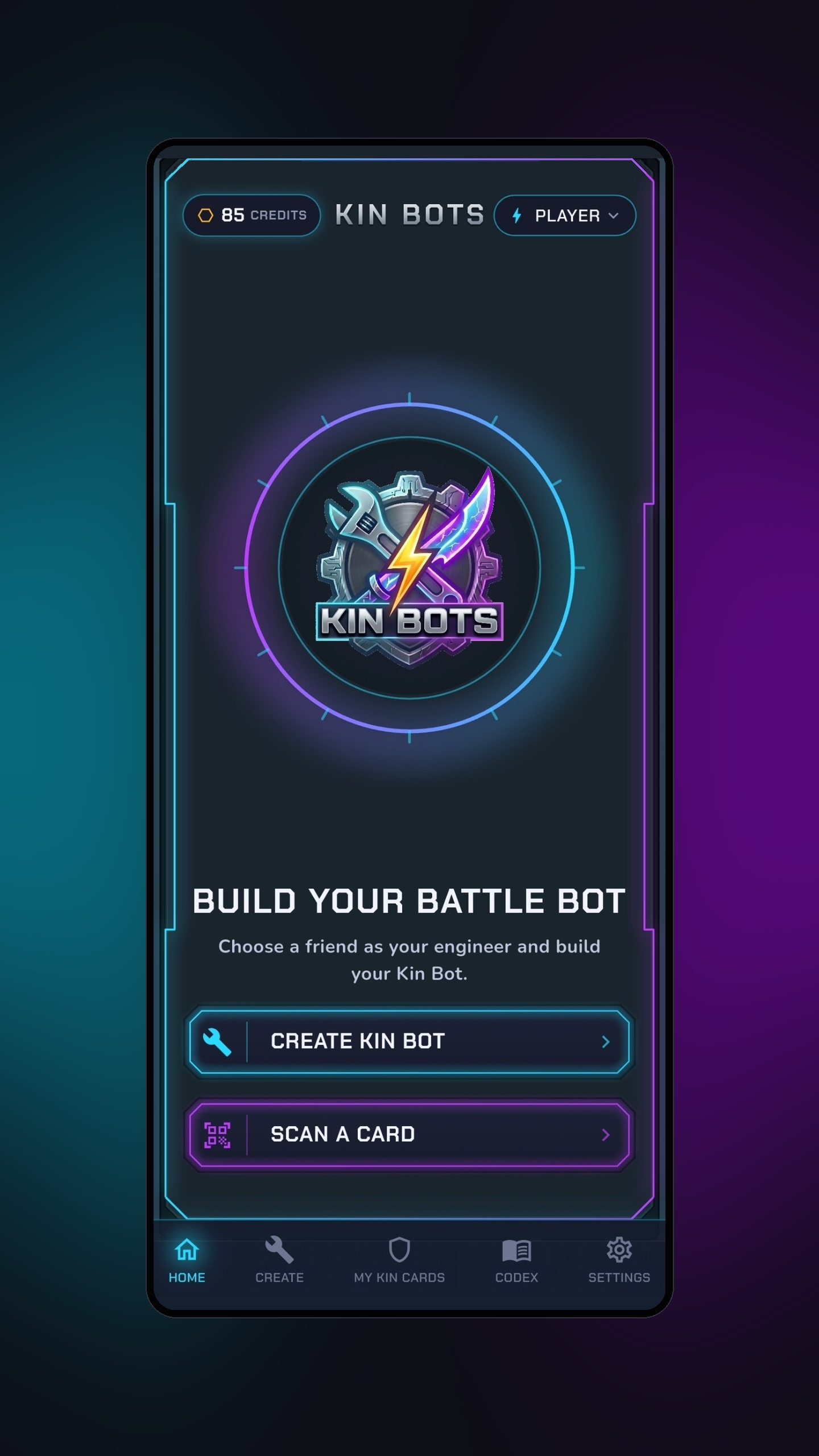 Kin Bots home screen